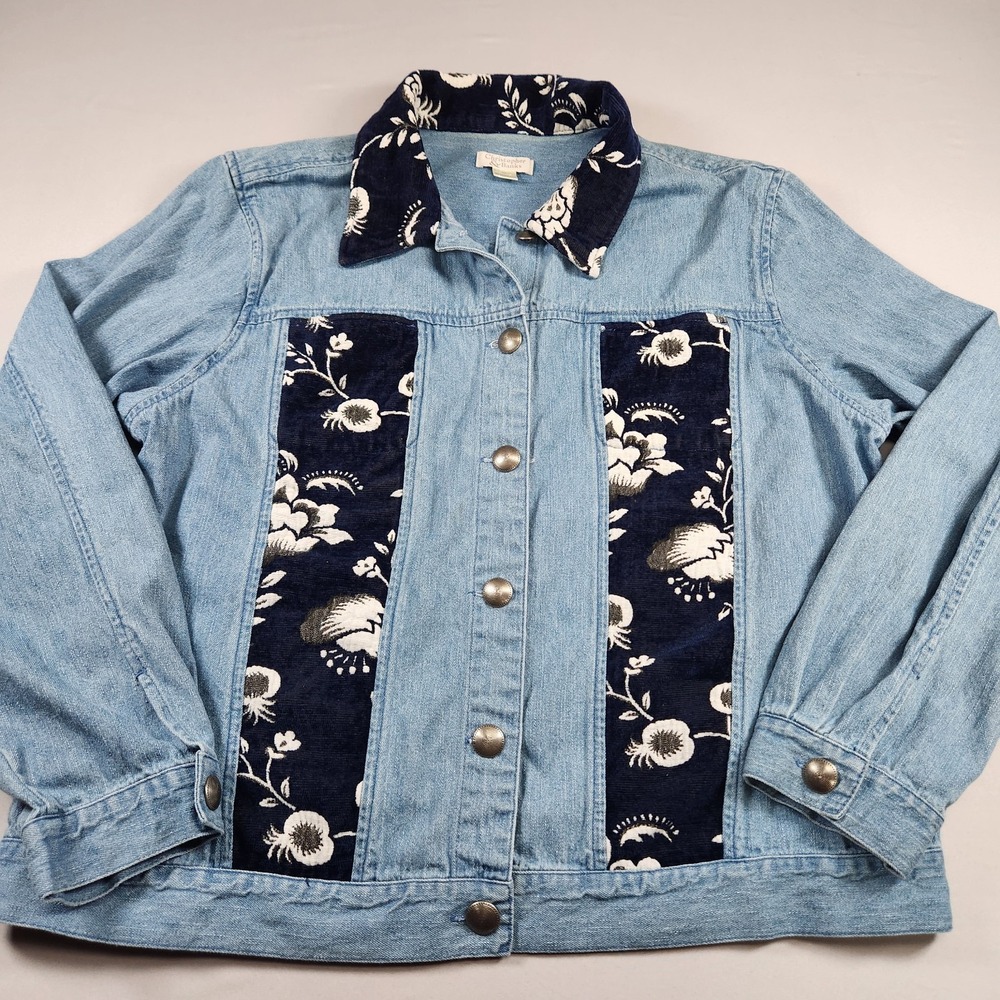 Christopher & Banks Embroidered Patchwork Blue Denim Jean Jacket XL